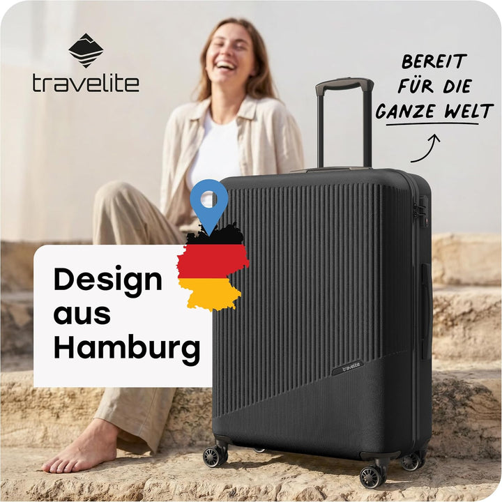 travelite 4-Rad Hartschalenkoffer gross 96 Liter, Gepäck Serie BALI: ABS Hartschalen Trolley mit TSA