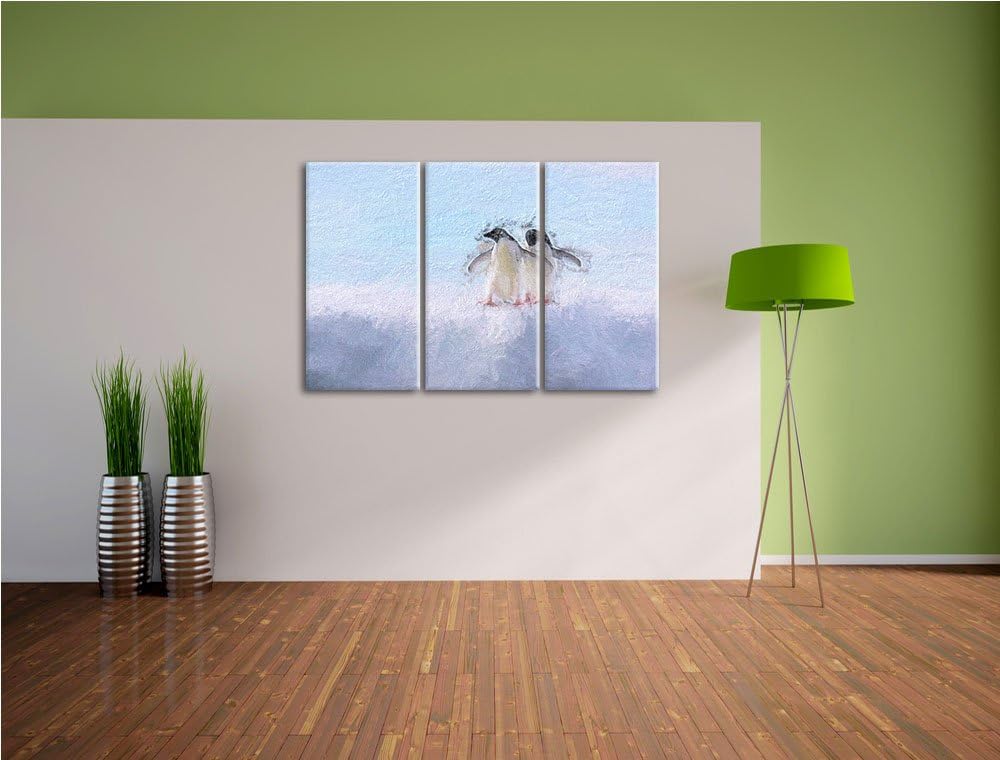 zwei kleine Adeliepinguine auf Eisscholle NewArt 3-Teiler Leinwandbild 120x80 Bild auf Leinwand, XXL