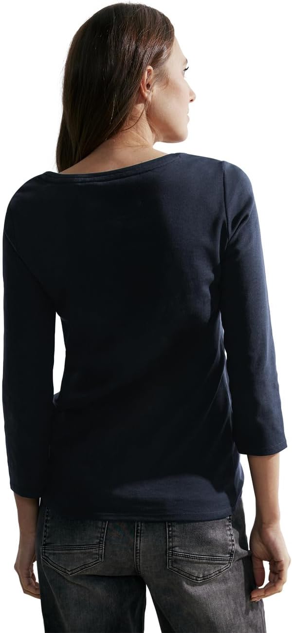 Cecil Damen Boatneck Basic Baumwollshirt U-Boot Ausschnitt M Universal Blue, M Universal Blue