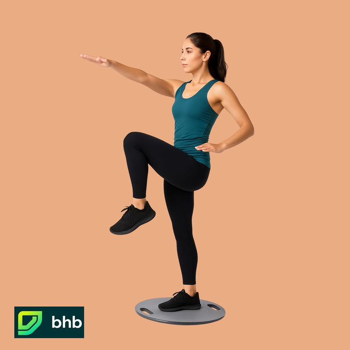 Bhb Balance Board mit Griffen, Grau, Ø 39,5 cm, bis 200 kg, rutschfest – Wackelbrett für Core Traini