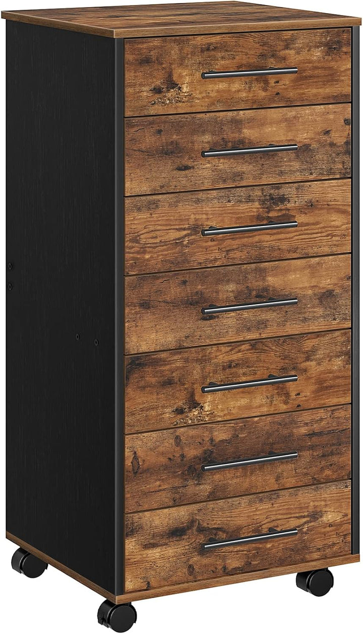 HOOBRO Rollcontainer mit 7 Schubladen, Aktenschrank, Holz Büroschrank, Büromöbel mit Schubladen, Auf