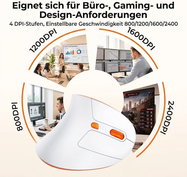 Uineer Vertikale Ergonomische Funkmaus 【Verbesserter Komfort】, leichtes und leises Design, wiederauf