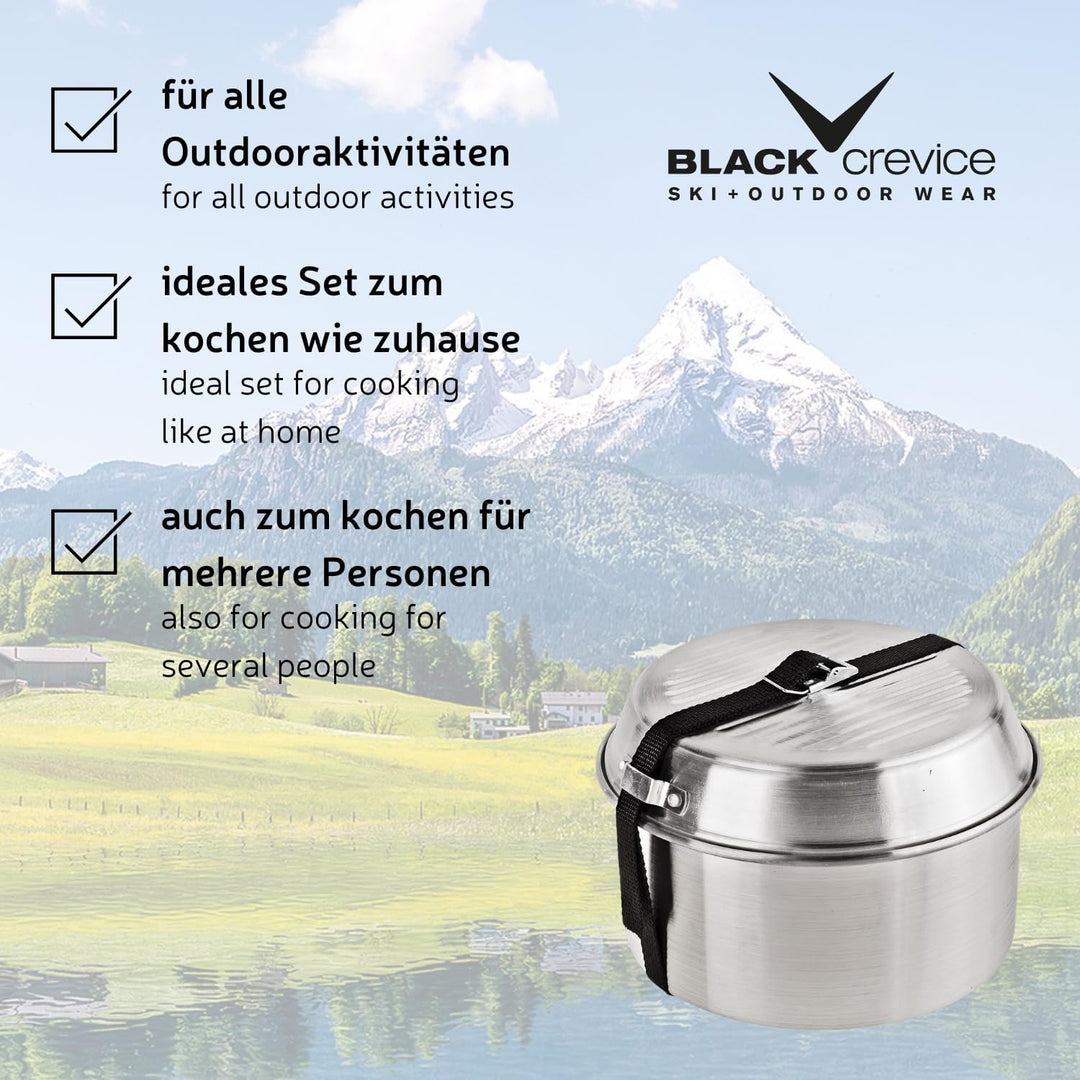 Black Crevice Camping-Kochset I Camping-Kochgeschirr aus Aluminium I Outdoor-Kochgeschirr-Set I 3 Ca
