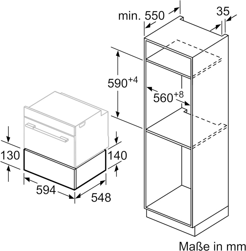 Bosch BIC630NS1 Serie 8 Wärmeschublade, 14 x 60 cm, 20 L, max. 64 Espresso-Tassen / 12 Teller, 4-Stu