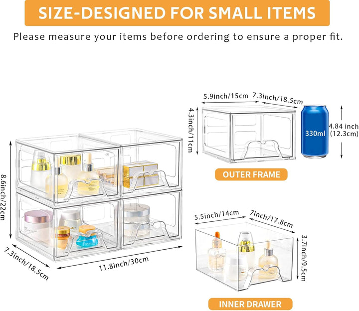 Stebopum Acryl Kosmetik Organizer, Transparent Schminktisch Organizer für Schublade,Stapelbare Schub