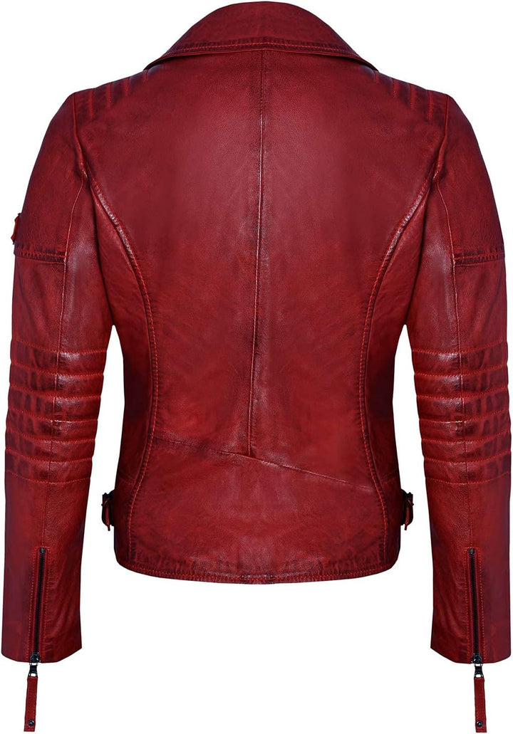 Blueorn Heeda Damen Lederjacke Übergangsjacke aus feinstem Lammnappa Leder - Modernen Bikerjacke Ech