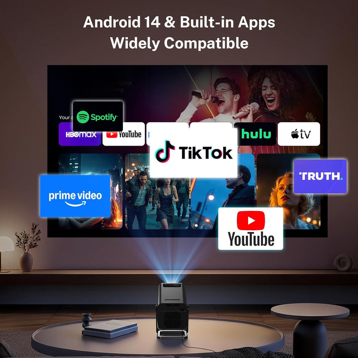 4K 1080P unterstützt Mini Beamer mit Android 11 OS Klein Projektor mit WiFi 6 Bluetooth 5.4, 270° Dr