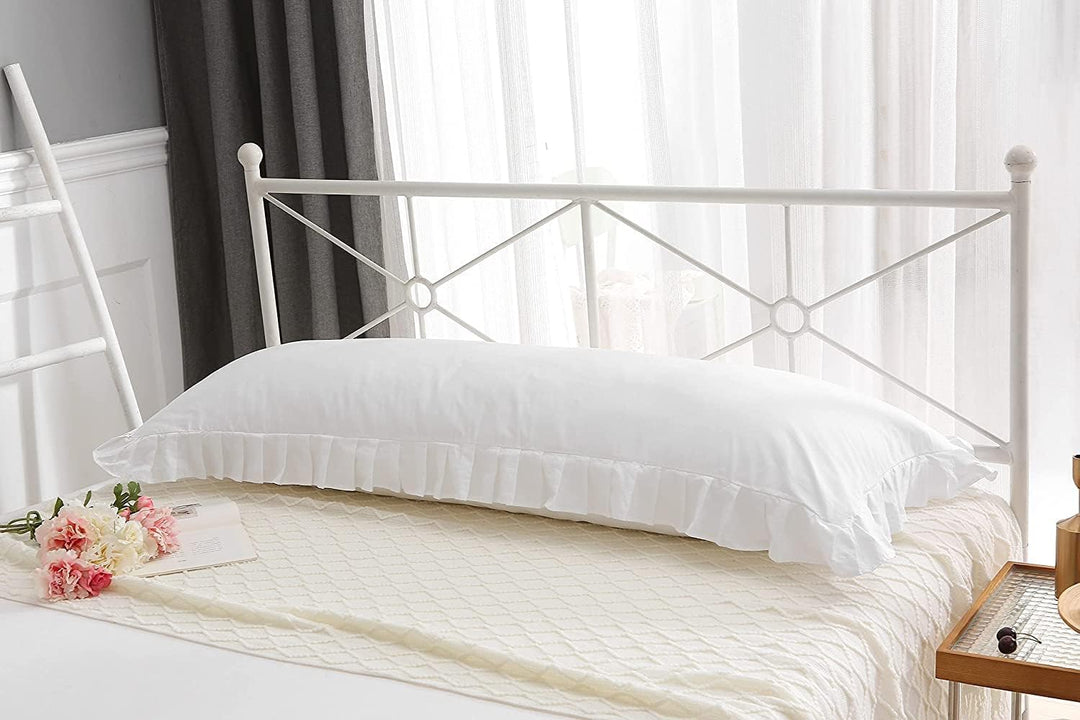 Weisse Seitenschläferkissen Bezug mit Rüschen Doppelpack Set 40x145 Baumwolle Jersey Stillkissen Kis