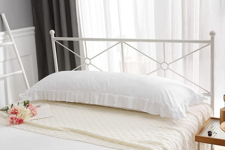 Weisse Seitenschläferkissen Bezug mit Rüschen Doppelpack Set 40x145 Baumwolle Jersey Stillkissen Kis