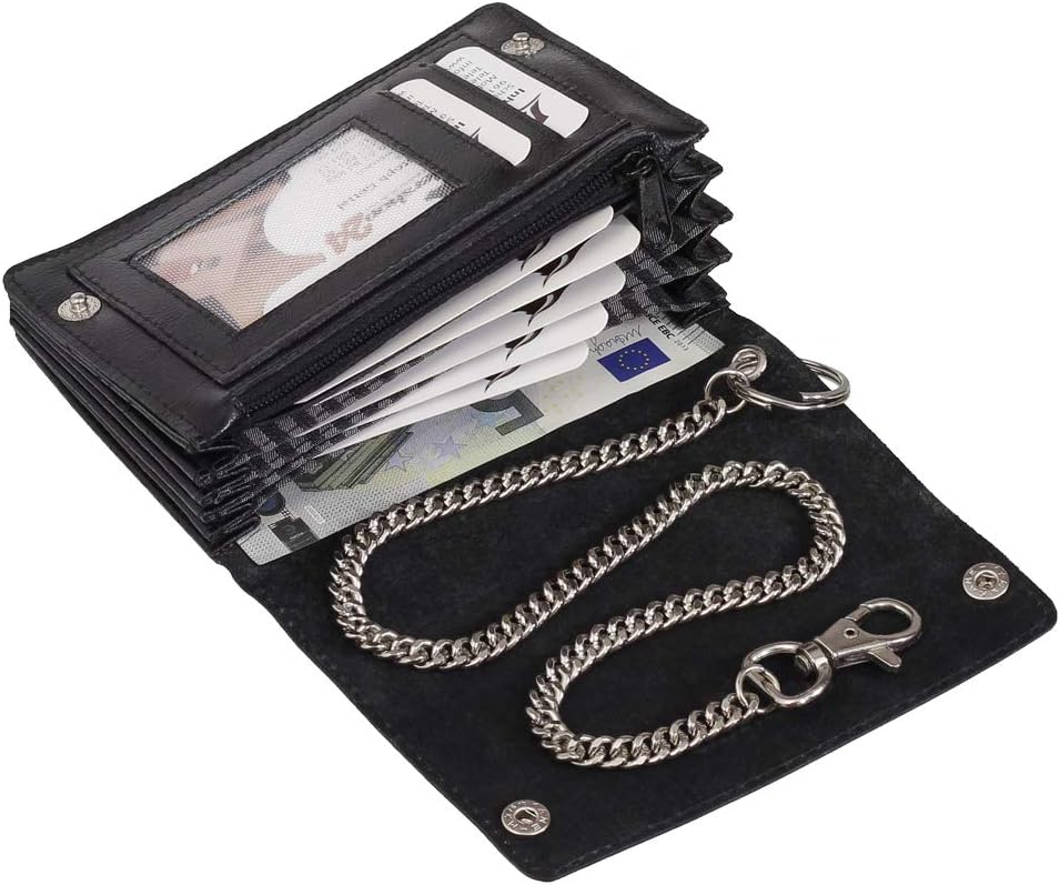 Ledershop24 Luxus Leder Bikerbörse mit Kette Biker Geldbörse Portemonnaie 408 Geldbeutel 13,5 cm Sch