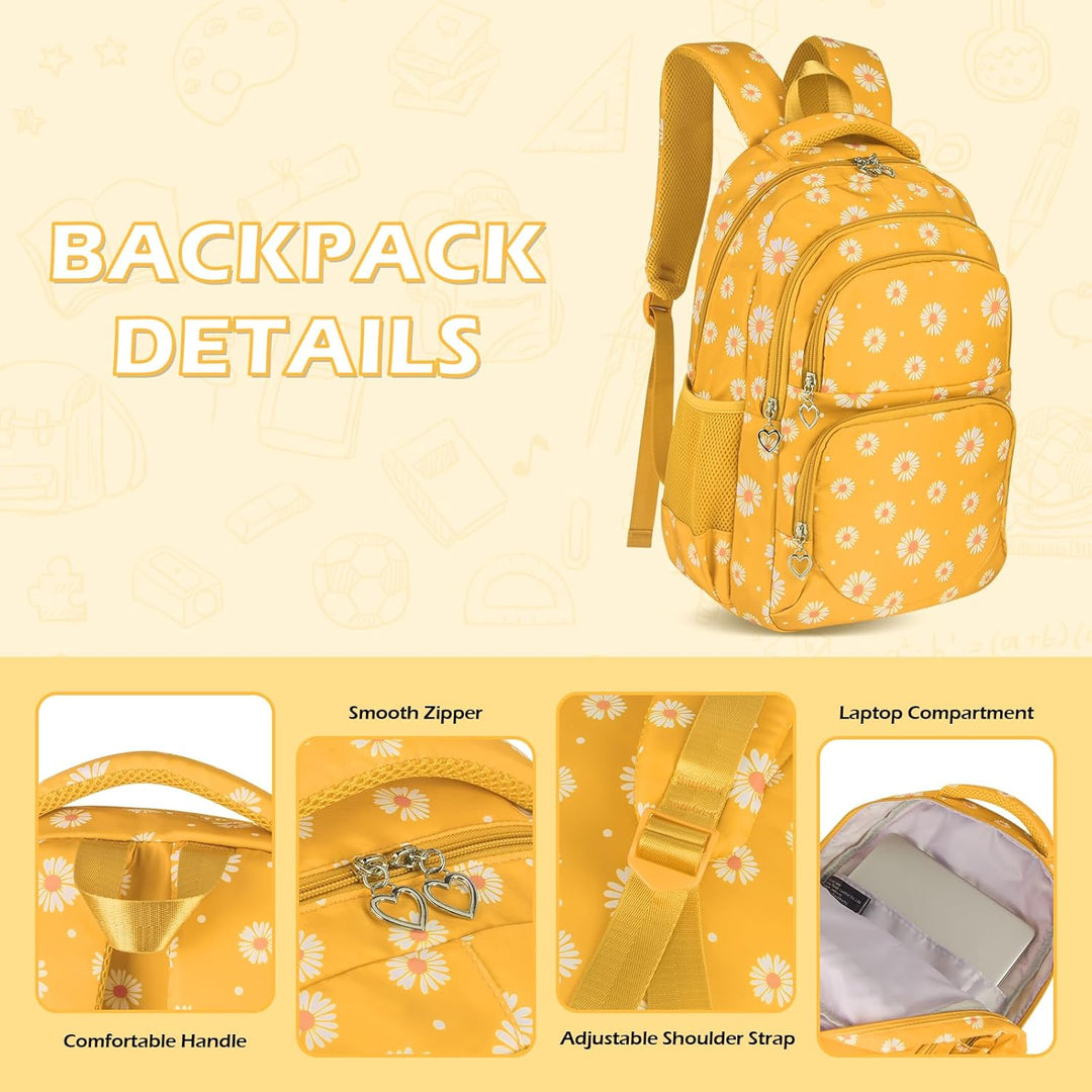 Schulrucksack Mädchen Teenager Damen Schultasche Rucksack Set Gänseblümchen Schulranzen für Mädchen