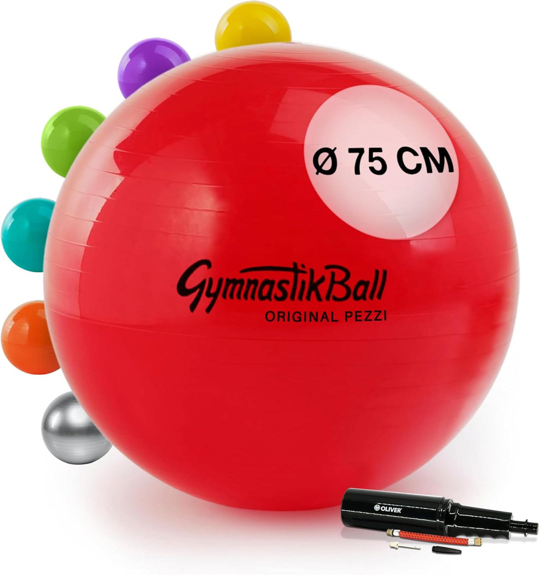 PEZZI Original Gymnastikball Standard Sitzball Set Ø 42 cm bis 75 cm inkl. Oliver Ballpumpe bis 400