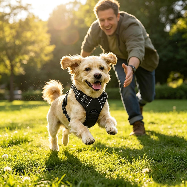 Hundegeschirr Atmungsaktiv Verstellbar mit Reflektierenden Streifen und Führungsleine für Spaziergän
