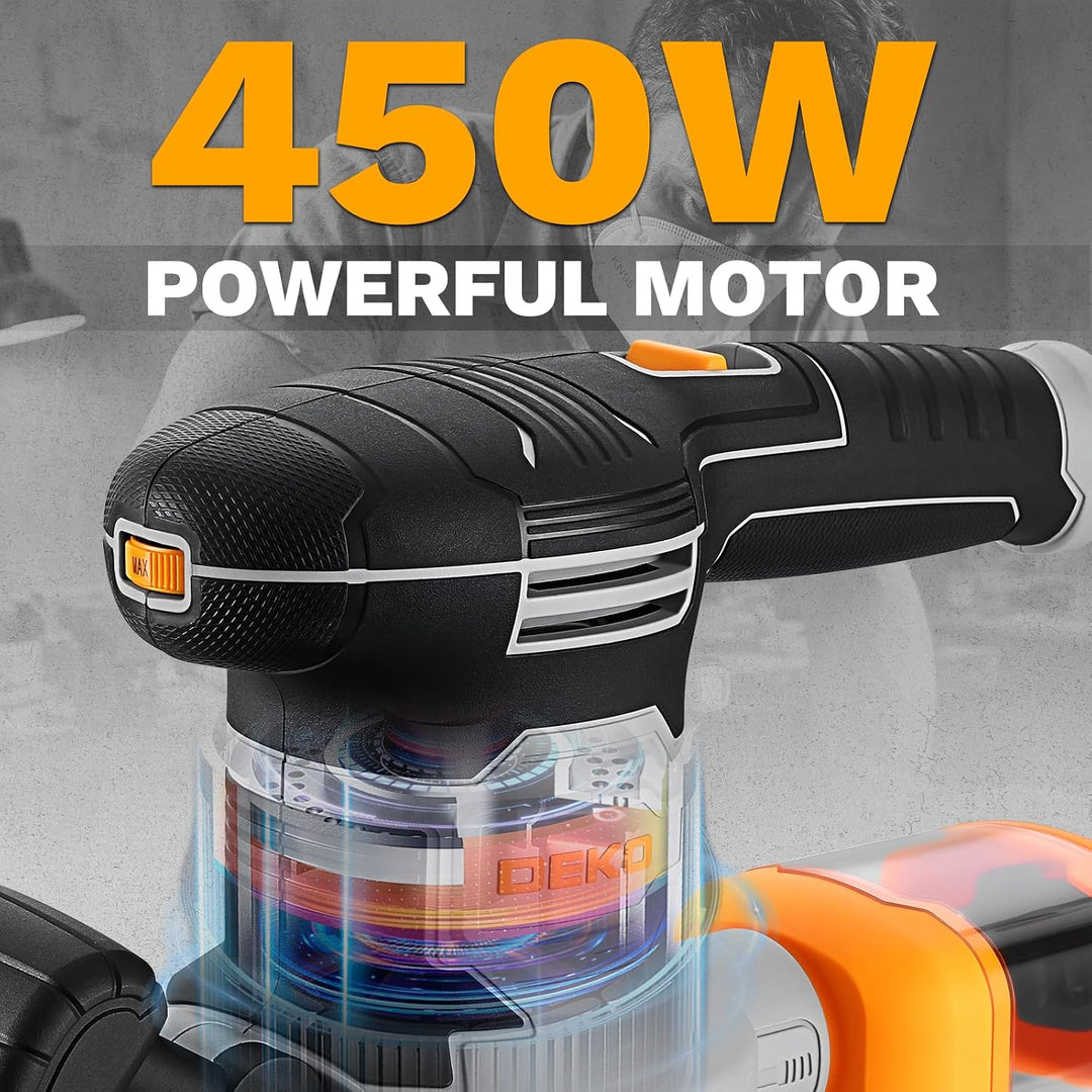 DEKOPRO 450W Schleifmaschine, Exzenterschleifer 125mm mit 6 Geschwindigkeiten, Max.14000 U/min, Schl