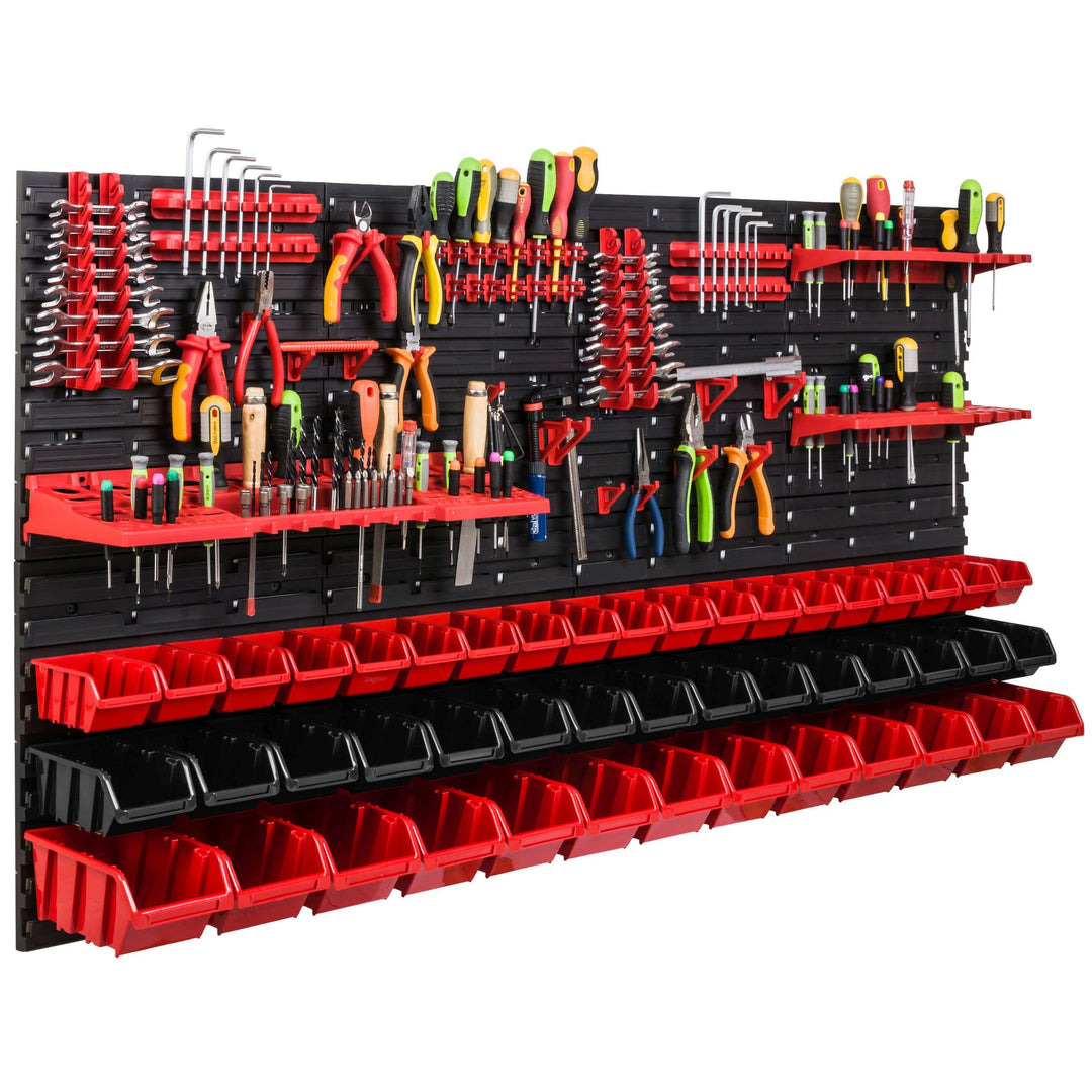Lagersystem Werkstattregal | 156 x 78 cm | 47 stck. Box | Wandregal mit Werkzeughalterungen und Stap