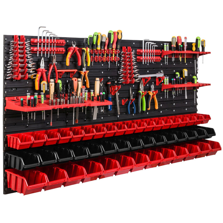 Lagersystem Werkstattregal | 156 x 78 cm | 47 stck. Box | Wandregal mit Werkzeughalterungen und Stap