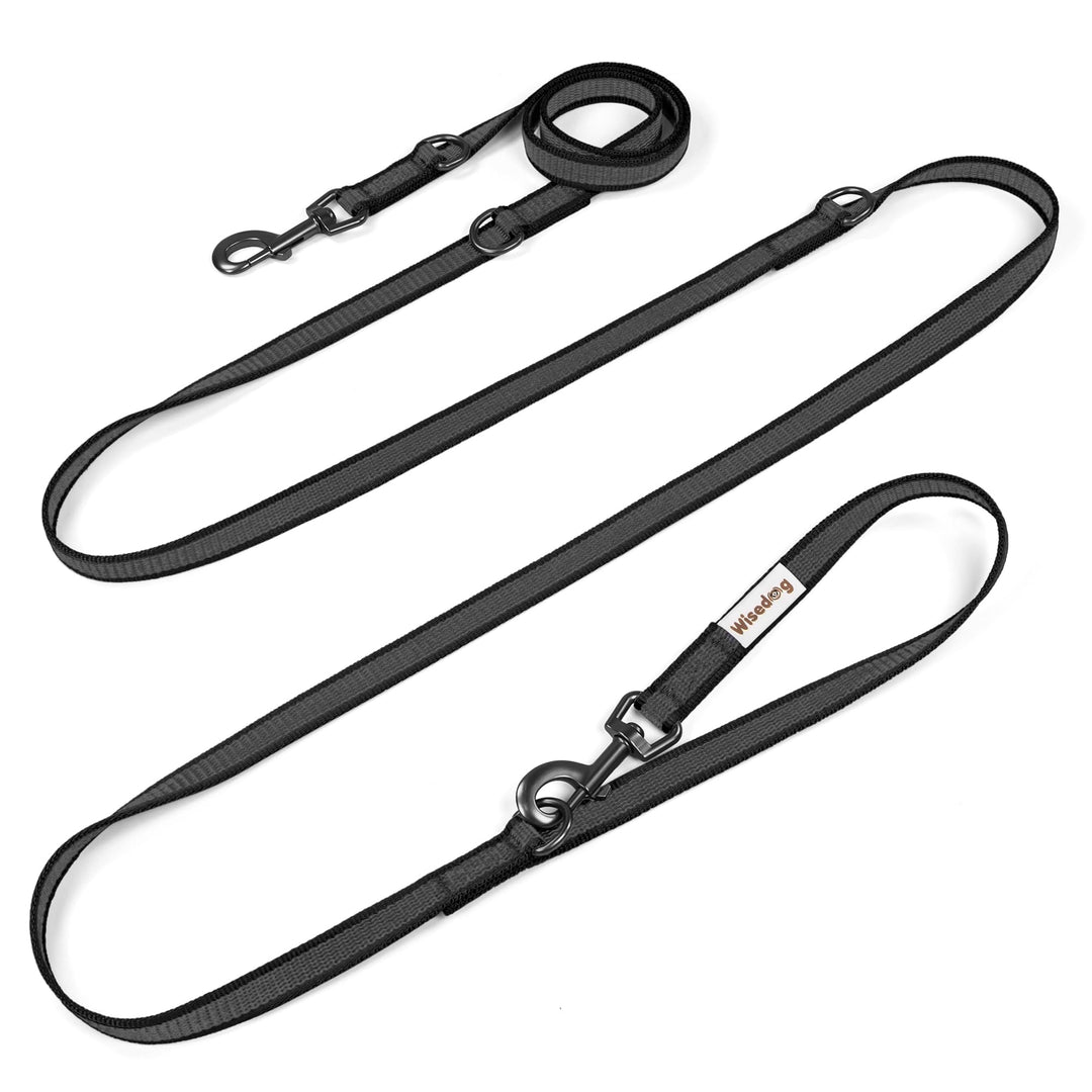 Wisedog 3m Schwarz doppelendige gummierte Hundeleine Leichtgewichtige Hands Free Leine für Hund ruts