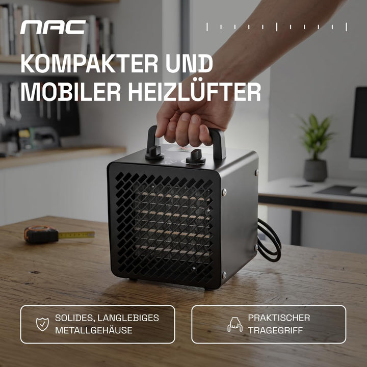 NAC Elektrischer Keramik Heizlüfter 2000 Watt - Heizstrahler mit Thermostat, Heizung Elektrisch - He