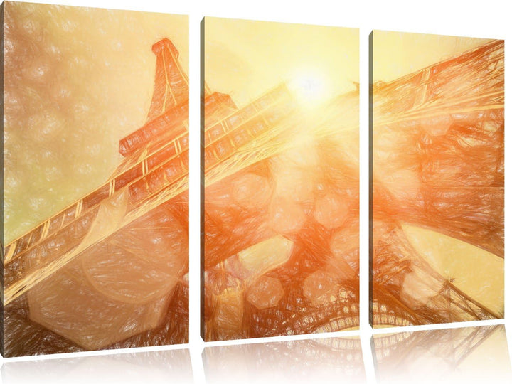 Pixxprint Der Eiffelturm im Sonnenschein als Leinwandbild/Grösse: 3 Teilig (120x80) / Wandbild/Kunst