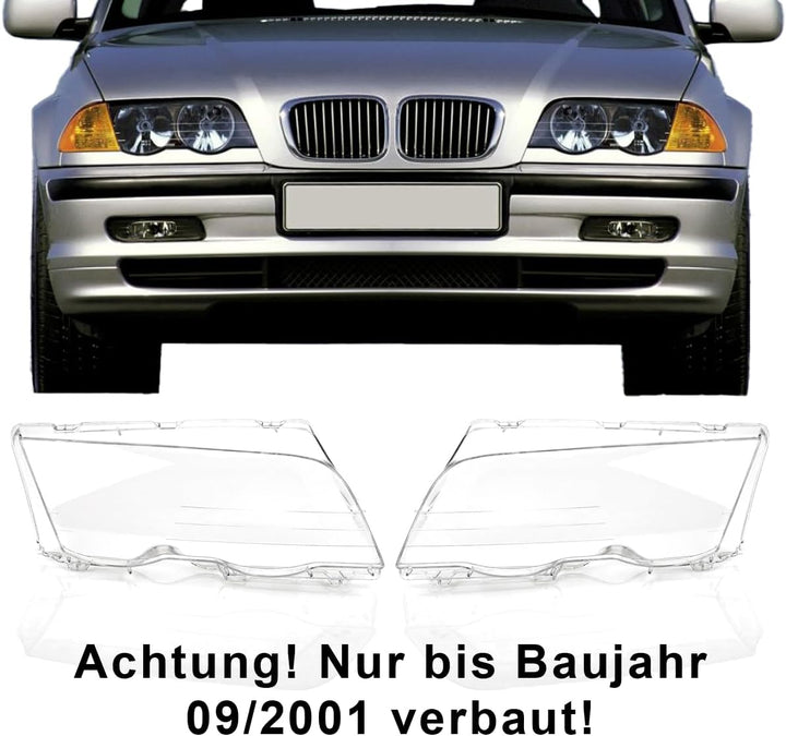 LST 2x Scheinwerferglas Streuscheibe Halogen Xenon links rechts Set kompatibel mit BMW 3er E46 Limou