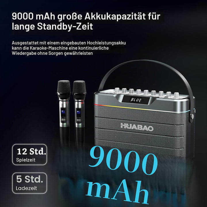 Karaoke-Maschine - 100W Bluetooth-Lautsprecher mit Super Bass, 2 drahtlose Mikrofone, tragbares PA-S