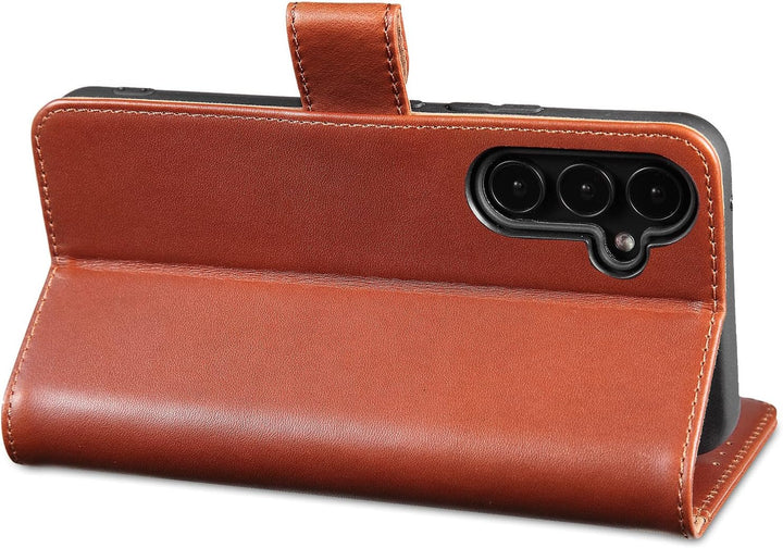 LENSUN Echtleder Hülle für Samsung Galaxy A54, Handyhülle [Echtes Leder][Kartenfach][RFID Schutz][St