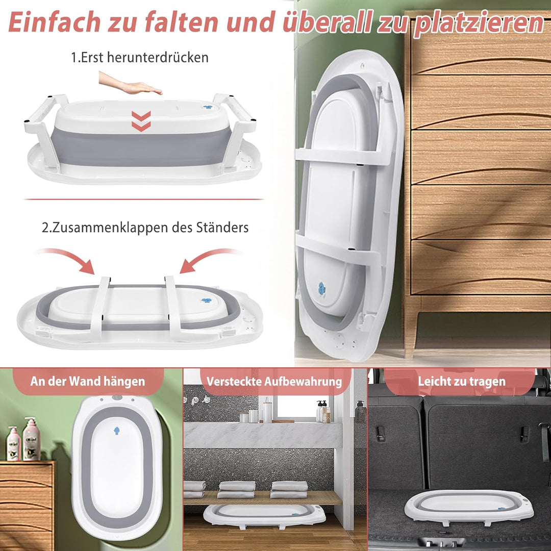 Faltbare Baby Badewanne, klappbare Babybadewanne, Rutschfeste Tragbare Reisedusche Badebecken mit ru