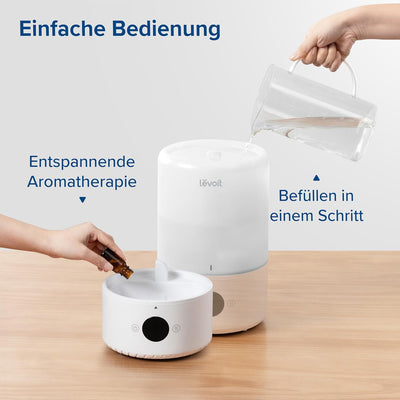LEVOIT 3L Top Fill Luftbefeuchter, 360° Drehbare Düse Cool Mist Humidifier, 300 ml/H Nebelvolumen, 2