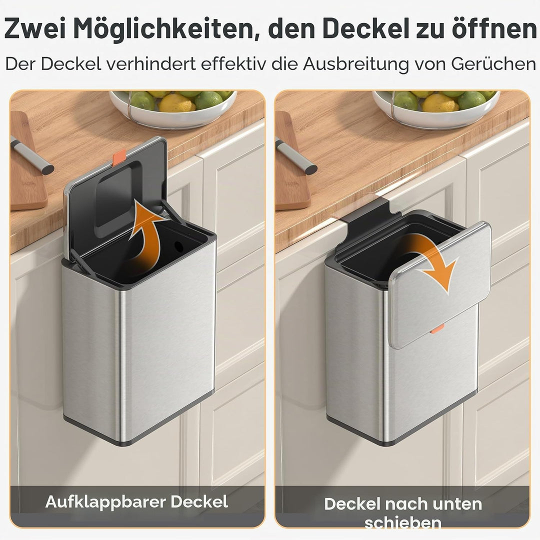 Mbillion Küchenkomposteimer, hängender Mülleimer mit Deckel, 8L/2,1 Gallonen, Edelstahl-Mülleimer fü