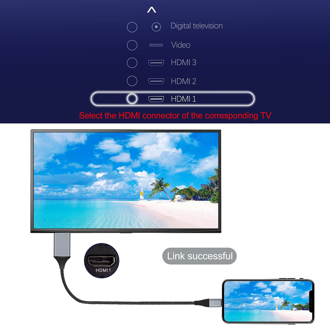 HDMI-Kabel für iPhone, HDMI-Konverterkabel 2,0 m, Phone/Pad/Pod auf TV, HDMI-Verbindungskabel, iOS 1