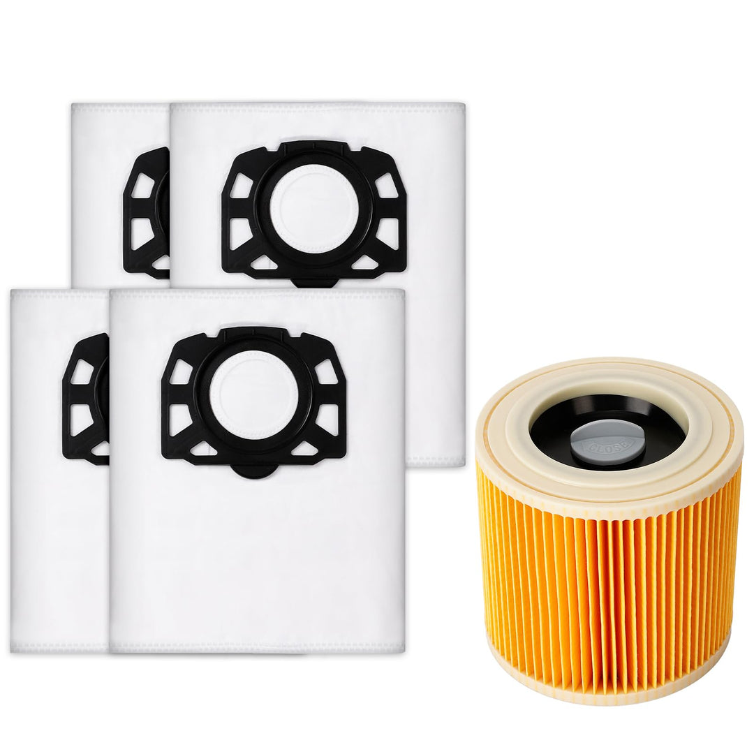 KEEPOW 5 Set Zubehör, 4 Pack Kfi 357 Staubsaugerbeutel für Kärcher WD2 Plus WD3 WD1，2.863-314.0, 1 F
