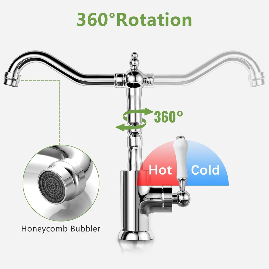 Wasserhahn Küche Retro, Küchenarmatur 360° Drehbar, Mischbatterie mit Einhebelmischer für Bad/Küche,