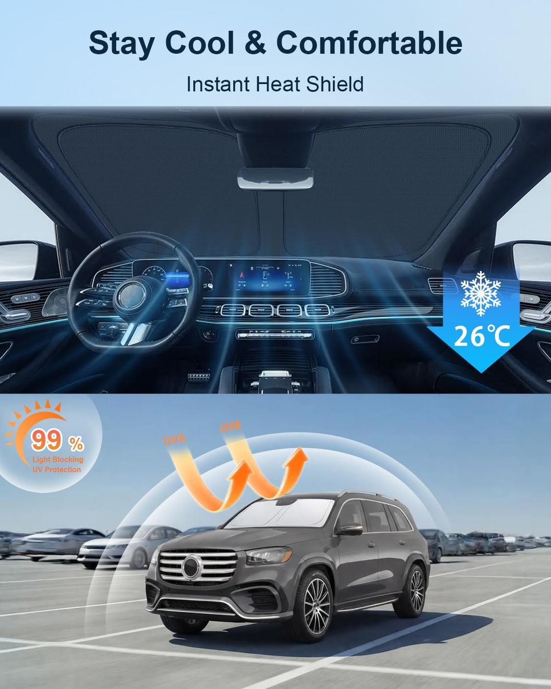 BIXUAN Frontscheiben-Sonnenschutz kompatibel mit Mercedes Benz GLE W167 2020-2026 Auto Sonnenschutz