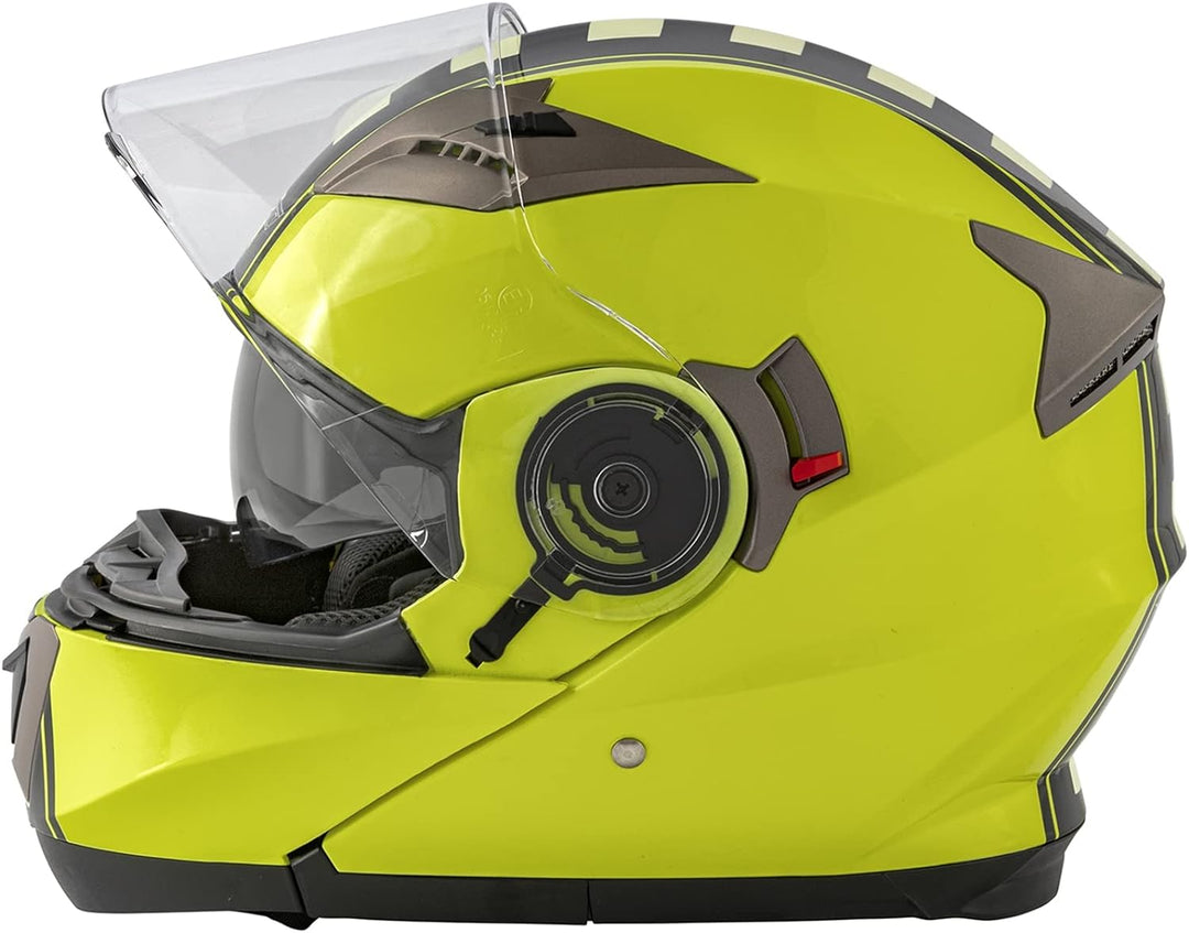 Motorradhelm Klapphelm Doppelvisier Grafik Touring Genehmigt ECE2205 Flip-Up 55-56 cm ( S) Fluo, 55-