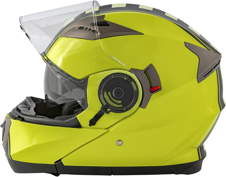 Motorradhelm Klapphelm Doppelvisier Grafik Touring Genehmigt ECE2205 Flip-Up 55-56 cm ( S) Fluo, 55-