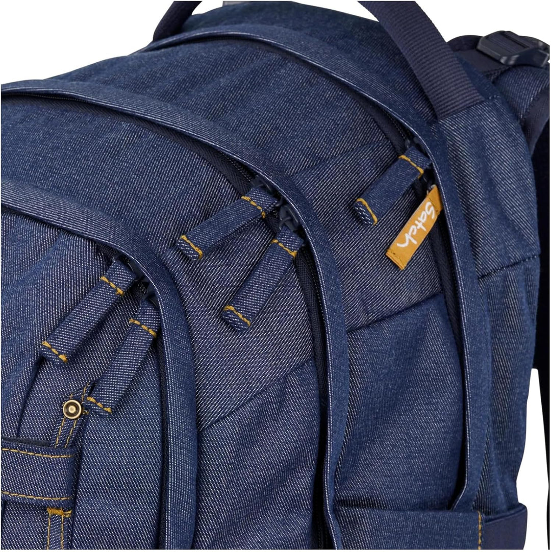 Satch Pack Set Set 3 teilig ab 5. Klasse ergonomisch 30L Stauraum mit Schlamperbox Sportbeutel Denim