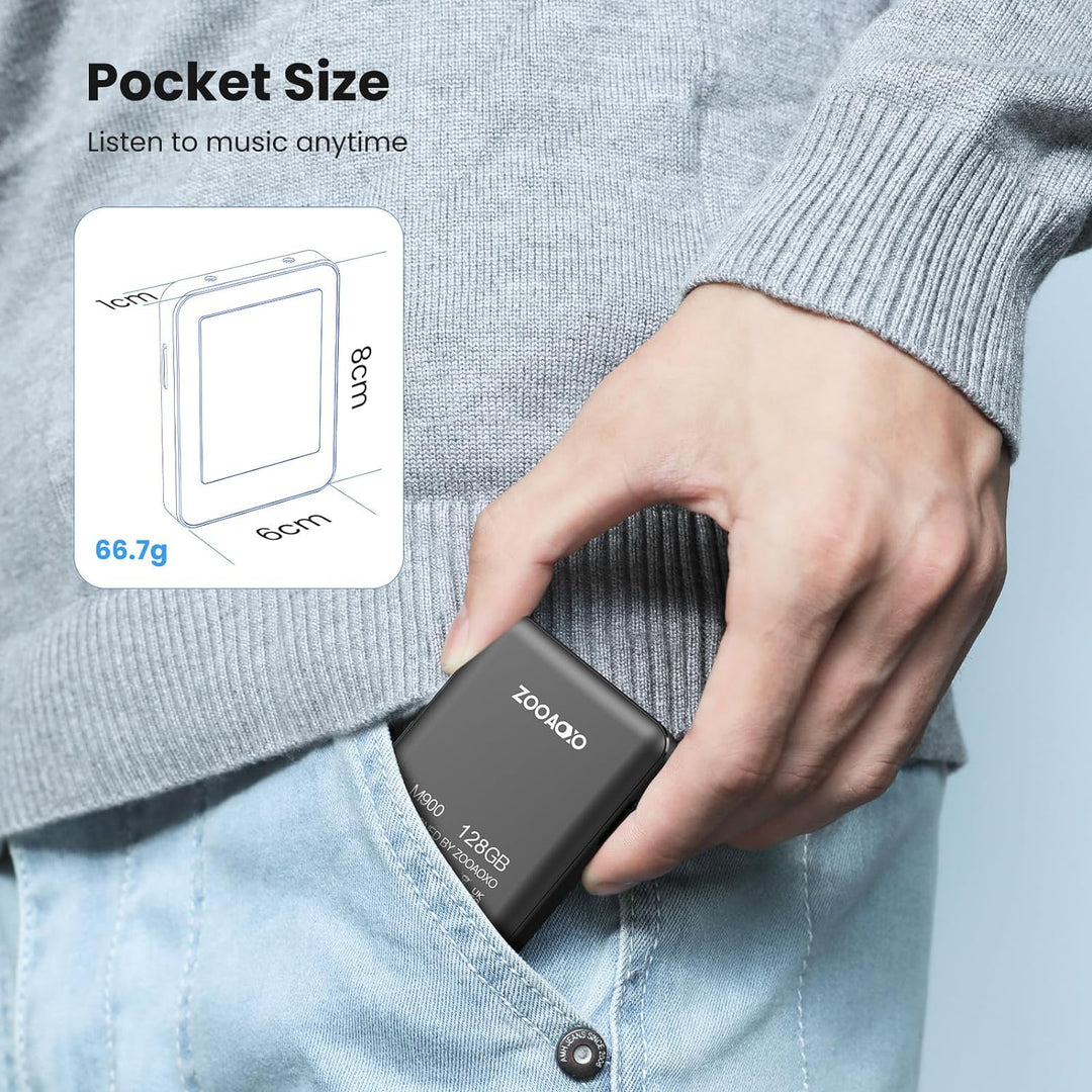 ZOOAOXO 128GB MP3 Player with Bluetooth 5.2, 2.4 Zoll Voller Touchscreen, Eingebauter Lautsprecher,