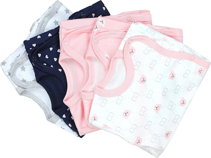 Baby Body Langarm – Wickelbody Langarm im 5er Pack aus Baumwolle für Mädchen und Jungen, Bärchen Ros