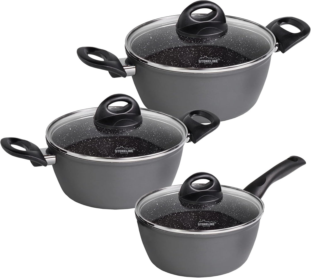 STONELINE Ceramic Keramik Topfset 6 teilig 18/20/24cm Topf mit Deckel Töpfe PFAS-frei Antihaft Topf