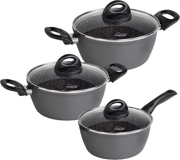 STONELINE Ceramic Keramik Topfset 6 teilig 18/20/24cm Topf mit Deckel Töpfe PFAS-frei Antihaft Topf