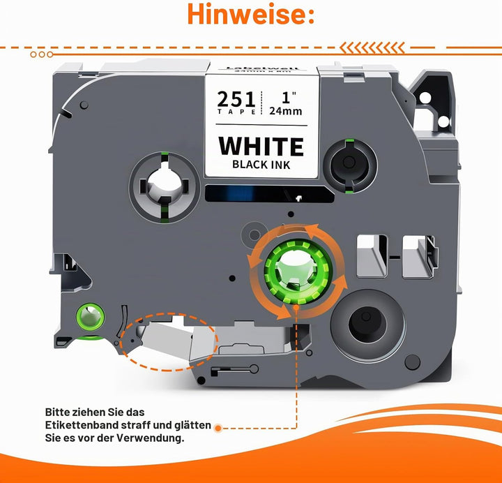 5x Labelwell 24mm x 8m Schwarz auf Weiss Kompatibel Schriftband Ersatz für Brother Tz Tze-251 Tzc-25