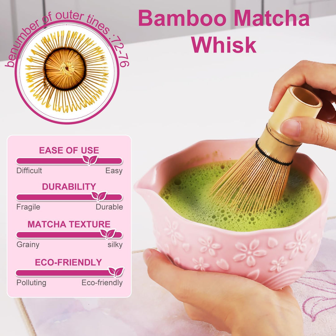 Matcha Set Pink, 8 Stück Matcha Tee Sets mit Matcha Besen und Schale, Schaufel, Löffelständer, Besen