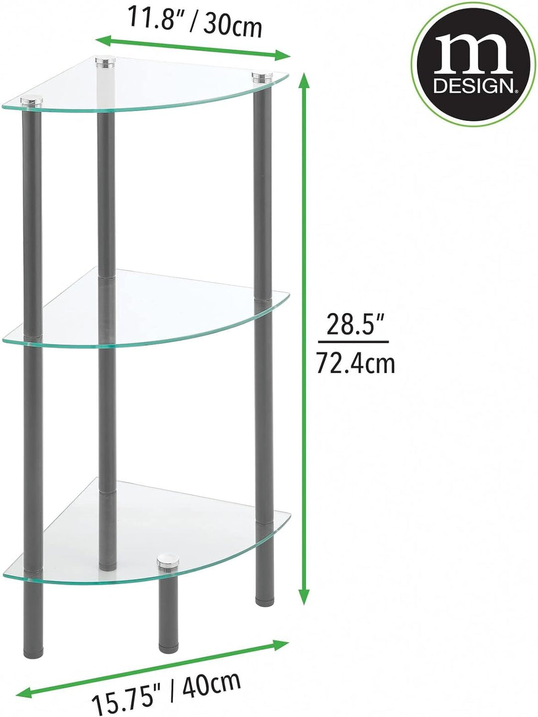 mDesign modernes Glasregal – stilvolles Eckregal aus Glas mit 3 Ebenen – Elegantes Ablageregal für B