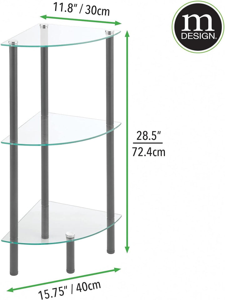 mDesign modernes Glasregal – stilvolles Eckregal aus Glas mit 3 Ebenen – Elegantes Ablageregal für B