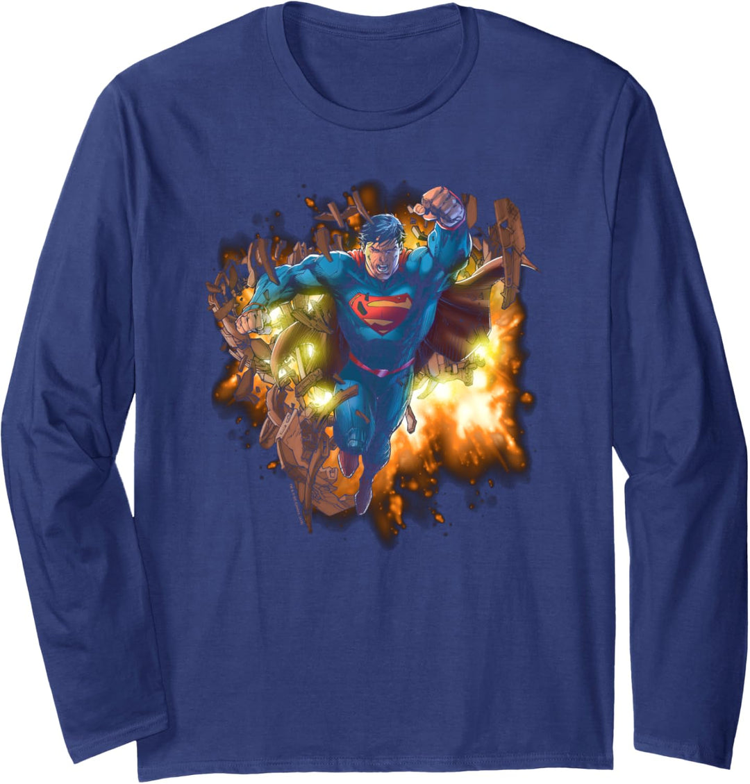 Superman Blasting Through Langarmshirt