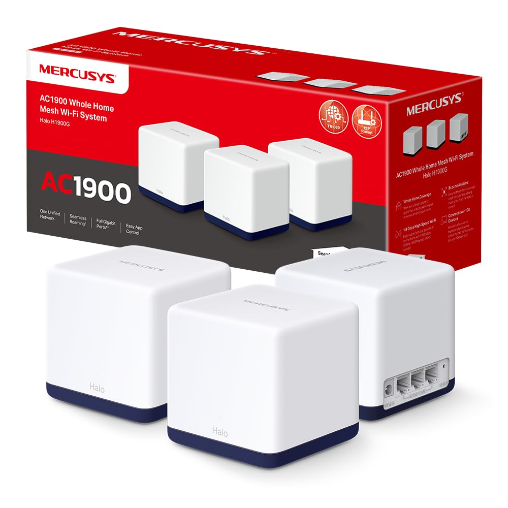 TP-Link Mercusys Halo H1900G (3er Pack) Router WiFi Mesh Dual Band AC1900Mbps, 3 Stück mit Abdeckung