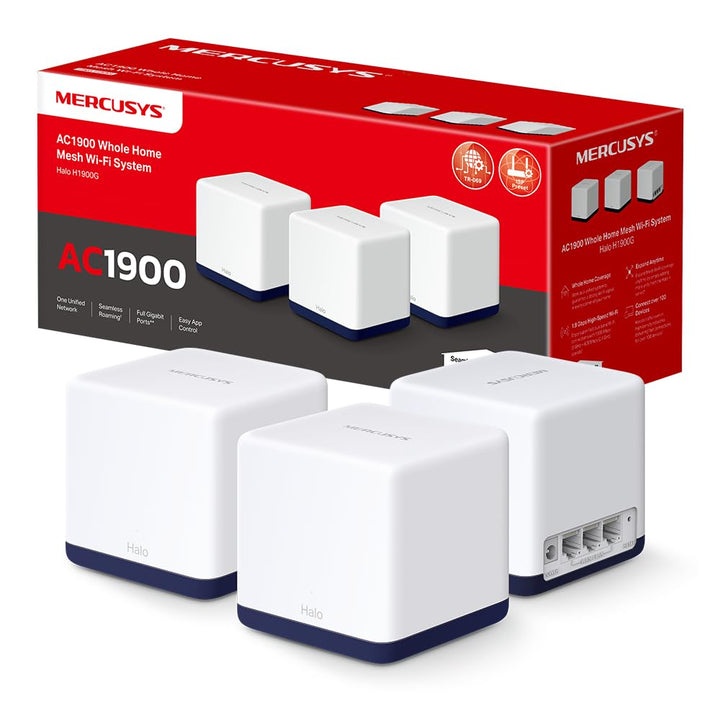 TP-Link Mercusys Halo H1900G (3er Pack) Router WiFi Mesh Dual Band AC1900Mbps, 3 Stück mit Abdeckung