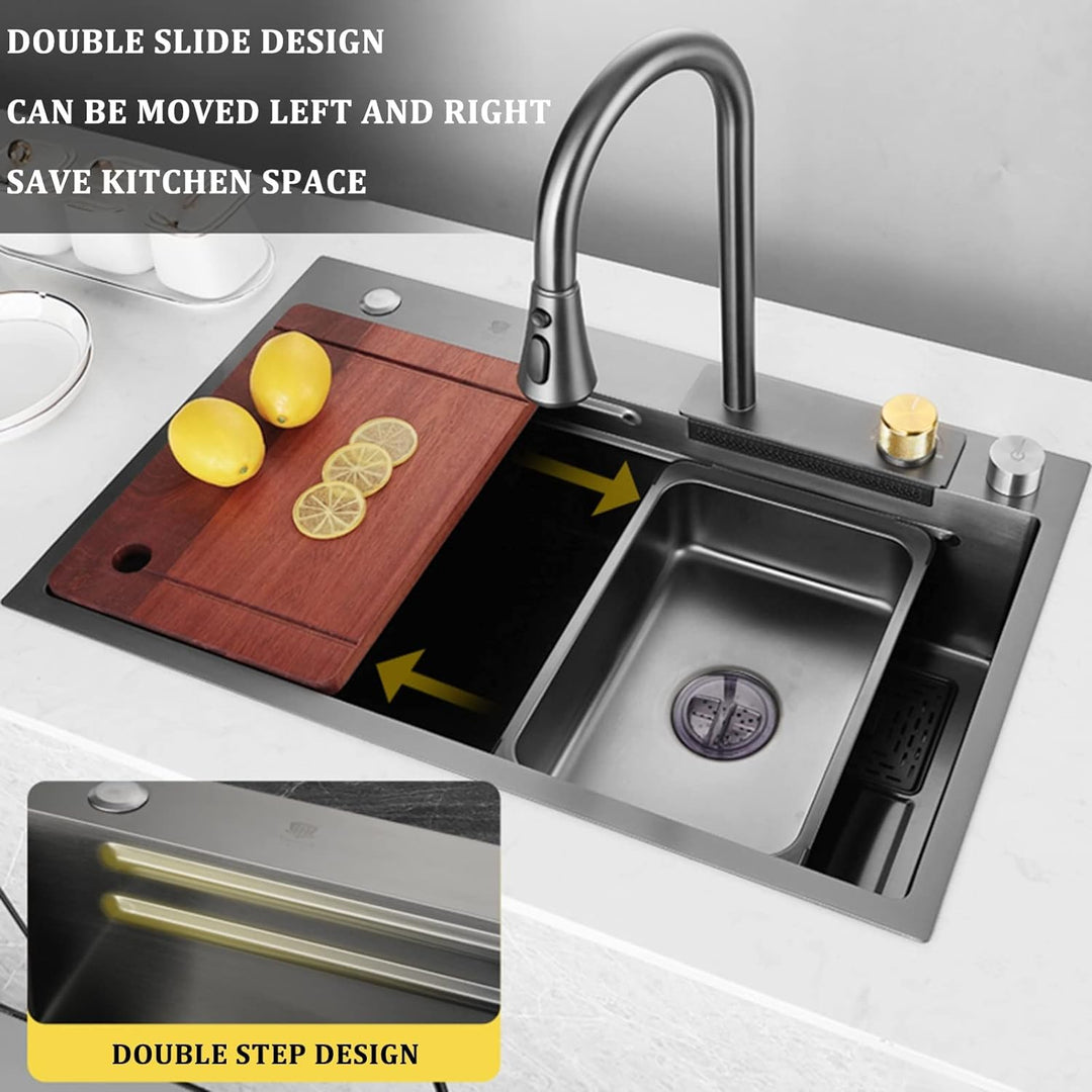 Schwarze Nano Single Bowl Küchenspüle 304 Edelstahl Wasserfall Bar Spüle Mehrzweck Handgefertigte Sp