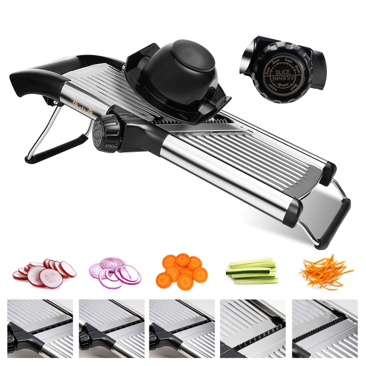 Mandoline Gemüsehobel 5-in-1 verstellbar aus Edelstahl, Multifunktionaler Gemüseschneider mit ultras