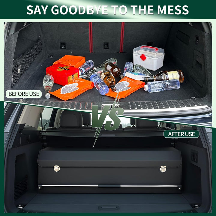 Kofferraum Organizer mit Deckel – Premium NAPPA-Leder, Tragbarer Push-Pull-Griff & Stabile Universal